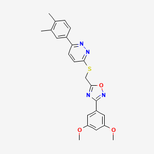 molecular formula C23H22N4O3S B2972170 3-(3,5-Dimethoxyphenyl)-5-(((6-(3,4-dimethylphenyl)pyridazin-3-yl)thio)methyl)-1,2,4-oxadiazole CAS No. 1111260-59-3