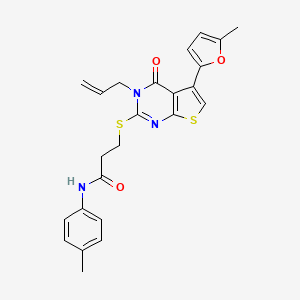 molecular formula C24H23N3O3S2 B2972178 3-[5-(5-methylfuran-2-yl)-4-oxo-3-prop-2-enylthieno[2,3-d]pyrimidin-2-yl]sulfanyl-N-(4-methylphenyl)propanamide CAS No. 670273-66-2