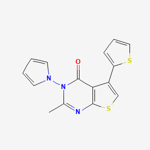 molecular formula C15H11N3OS2 B2972182 2-methyl-3-(1H-pyrrol-1-yl)-5-(thiophen-2-yl)thieno[2,3-d]pyrimidin-4(3H)-one CAS No. 379244-95-8