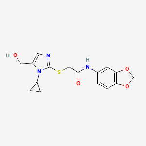 N-(benzo[d][1,3]dioxol-5-yl)-2-((1-cyclopropyl-5-(hydroxymethyl)-1H-imidazol-2-yl)thio)acetamide