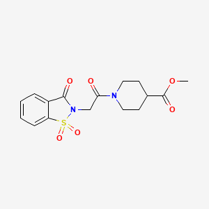 molecular formula C16H18N2O6S B2972208 methyl 1-(2-(1,1-dioxido-3-oxobenzo[d]isothiazol-2(3H)-yl)acetyl)piperidine-4-carboxylate CAS No. 899756-86-6