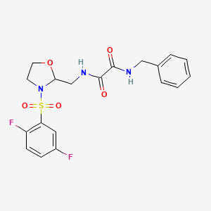 molecular formula C19H19F2N3O5S B2972251 N1-苄基-N2-((3-((2,5-二氟苯基)磺酰基)恶唑烷-2-基)甲基)草酰胺 CAS No. 868983-37-3