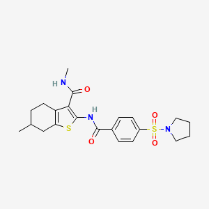molecular formula C22H27N3O4S2 B2972252 N,6-dimethyl-2-(4-(pyrrolidin-1-ylsulfonyl)benzamido)-4,5,6,7-tetrahydrobenzo[b]thiophene-3-carboxamide CAS No. 892977-63-8