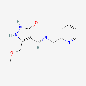 molecular formula C12H14N4O2 B2972254 5-(甲氧基甲基)-4-{[(2-吡啶基甲基)氨基]亚甲基}-2,4-二氢-3H-吡唑-3-酮 CAS No. 240799-74-0