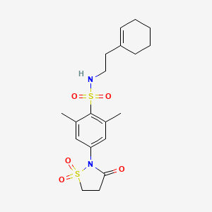 molecular formula C19H26N2O5S2 B2972281 N-(2-(cyclohex-1-en-1-yl)ethyl)-4-(1,1-dioxido-3-oxoisothiazolidin-2-yl)-2,6-dimethylbenzenesulfonamide CAS No. 1015535-29-1