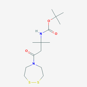molecular formula C14H26N2O3S2 B2972393 Tert-butyl N-[4-(1,2,5-dithiazepan-5-yl)-2-methyl-4-oxobutan-2-yl]carbamate CAS No. 2176267-35-7