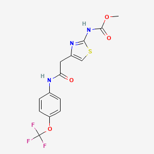 molecular formula C14H12F3N3O4S B2972412 Methyl (4-(2-oxo-2-((4-(trifluoromethoxy)phenyl)amino)ethyl)thiazol-2-yl)carbamate CAS No. 946236-01-7