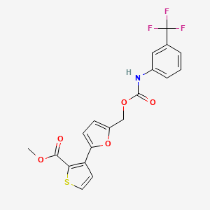 molecular formula C19H14F3NO5S B2972419 Methyl3-(5-((((3-(trifluoromethyl)anilino)carbonyl)oxy)methyl)-2-furyl)-2-thiophenecarboxylate CAS No. 320417-60-5