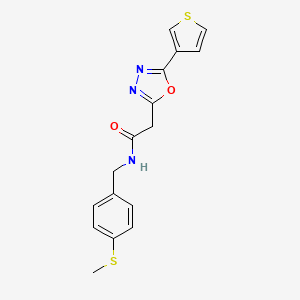 molecular formula C16H15N3O2S2 B2972457 N-{[4-(methylsulfanyl)phenyl]methyl}-2-[5-(thiophen-3-yl)-1,3,4-oxadiazol-2-yl]acetamide CAS No. 1251671-24-5