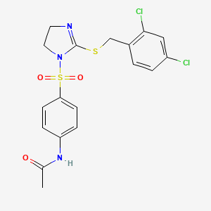 molecular formula C18H17Cl2N3O3S2 B2972476 N-{4-[(2-{[(2,4-dichlorophenyl)methyl]sulfanyl}-4,5-dihydro-1H-imidazol-1-yl)sulfonyl]phenyl}acetamide CAS No. 868219-15-2