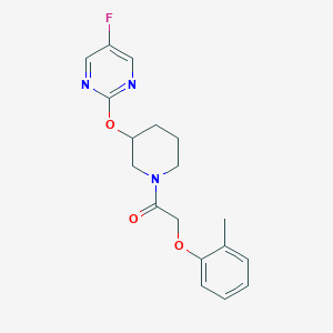 molecular formula C18H20FN3O3 B2972539 1-(3-((5-Fluoropyrimidin-2-yl)oxy)piperidin-1-yl)-2-(o-tolyloxy)ethanone CAS No. 2034274-07-0