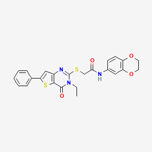 molecular formula C24H21N3O4S2 B2972551 N-(2,3-dihydro-1,4-benzodioxin-6-yl)-2-({3-ethyl-4-oxo-6-phenyl-3H,4H-thieno[3,2-d]pyrimidin-2-yl}sulfanyl)acetamide CAS No. 1189959-11-2