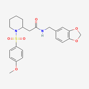 molecular formula C22H26N2O6S B2972557 N-(benzo[d][1,3]dioxol-5-ylmethyl)-2-(1-((4-methoxyphenyl)sulfonyl)piperidin-2-yl)acetamide CAS No. 941956-13-4