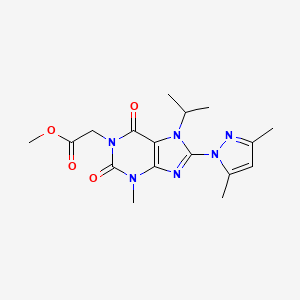 molecular formula C17H22N6O4 B2972579 methyl 2-(8-(3,5-dimethyl-1H-pyrazol-1-yl)-7-isopropyl-3-methyl-2,6-dioxo-2,3,6,7-tetrahydro-1H-purin-1-yl)acetate CAS No. 1013968-71-2