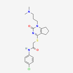 molecular formula C20H25ClN4O2S B2972587 N-(4-chlorophenyl)-2-({1-[3-(dimethylamino)propyl]-2-oxo-1H,2H,5H,6H,7H-cyclopenta[d]pyrimidin-4-yl}sulfanyl)acetamide CAS No. 898460-00-9