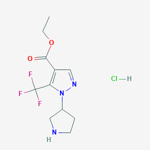 molecular formula C11H15ClF3N3O2 B2972595 Ethyl 1-pyrrolidin-3-yl-5-(trifluoromethyl)pyrazole-4-carboxylate;hydrochloride CAS No. 2402839-45-4