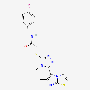 molecular formula C18H17FN6OS2 B2972641 N-(4-fluorobenzyl)-2-((4-methyl-5-(6-methylimidazo[2,1-b]thiazol-5-yl)-4H-1,2,4-triazol-3-yl)thio)acetamide CAS No. 1105214-41-2