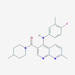 molecular formula C23H25FN4O B2972642 N-(4-fluoro-3-methylphenyl)-7-methyl-3-(4-methylpiperidine-1-carbonyl)-1,8-naphthyridin-4-amine CAS No. 1251589-89-5