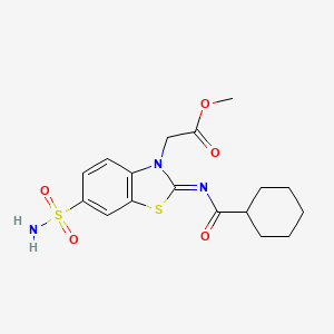 molecular formula C17H21N3O5S2 B2972724 methyl 2-[(2Z)-2-(cyclohexanecarbonylimino)-6-sulfamoyl-2,3-dihydro-1,3-benzothiazol-3-yl]acetate CAS No. 865198-86-3
