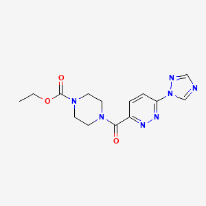 molecular formula C14H17N7O3 B2972738 ethyl 4-(6-(1H-1,2,4-triazol-1-yl)pyridazine-3-carbonyl)piperazine-1-carboxylate CAS No. 1448043-47-7