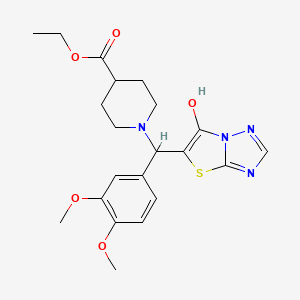 molecular formula C21H26N4O5S B2972800 Ethyl 1-((3,4-dimethoxyphenyl)(6-hydroxythiazolo[3,2-b][1,2,4]triazol-5-yl)methyl)piperidine-4-carboxylate CAS No. 868219-60-7