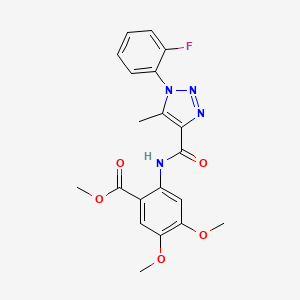 molecular formula C20H19FN4O5 B2972814 methyl 2-[1-(2-fluorophenyl)-5-methyl-1H-1,2,3-triazole-4-amido]-4,5-dimethoxybenzoate CAS No. 878735-28-5