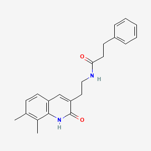 molecular formula C22H24N2O2 B2972839 N-(2-(7,8-dimethyl-2-oxo-1,2-dihydroquinolin-3-yl)ethyl)-3-phenylpropanamide CAS No. 851407-72-2