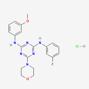 molecular formula C20H22ClFN6O2 B2972842 N2-(3-FLUOROPHENYL)-N4-(3-METHOXYPHENYL)-6-(MORPHOLIN-4-YL)-1,3,5-TRIAZINE-2,4-DIAMINE HYDROCHLORIDE CAS No. 1179434-54-8