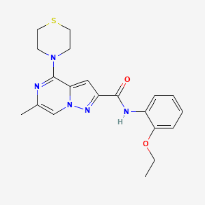 molecular formula C20H23N5O2S B2972862 N-(2-ethoxyphenyl)-6-methyl-4-(thiomorpholin-4-yl)pyrazolo[1,5-a]pyrazine-2-carboxamide CAS No. 1775348-59-8