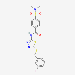 molecular formula C18H17FN4O3S3 B2972890 4-(dimethylsulfamoyl)-N-(5-{[(3-fluorophenyl)methyl]sulfanyl}-1,3,4-thiadiazol-2-yl)benzamide CAS No. 317328-93-1