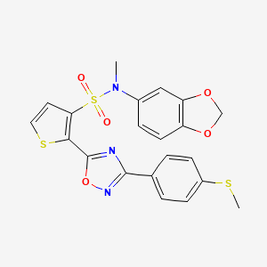 molecular formula C21H17N3O5S3 B2972931 N-(2H-1,3-benzodioxol-5-yl)-N-methyl-2-{3-[4-(methylsulfanyl)phenyl]-1,2,4-oxadiazol-5-yl}thiophene-3-sulfonamide CAS No. 1105196-07-3