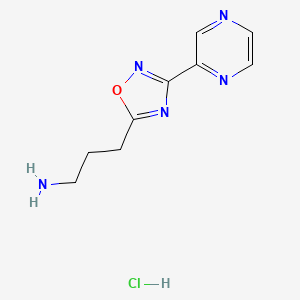 molecular formula C9H12ClN5O B2973010 [3-(3-Pyrazin-2-yl-1,2,4-oxadiazol-5-yl)propyl]-amine hydrochloride CAS No. 1185302-90-2