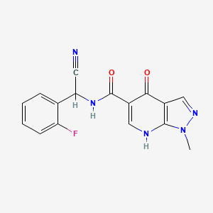 molecular formula C16H12FN5O2 B2973048 N-[Cyano-(2-fluorophenyl)methyl]-1-methyl-4-oxo-7H-pyrazolo[3,4-b]pyridine-5-carboxamide CAS No. 1607273-69-7