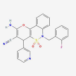 molecular formula C24H17FN4O3S B2973097 2-Amino-6-(2-fluorobenzyl)-4-(pyridin-3-yl)-4,6-dihydropyrano[3,2-c][2,1]benzothiazine-3-carbonitrile 5,5-dioxide CAS No. 893294-96-7
