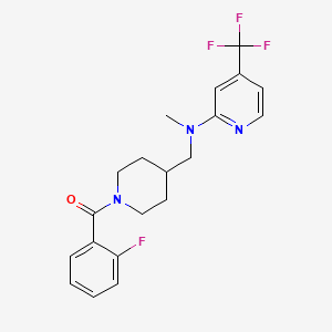 molecular formula C20H21F4N3O B2973114 N-{[1-(2-fluorobenzoyl)piperidin-4-yl]methyl}-N-methyl-4-(trifluoromethyl)pyridin-2-amine CAS No. 2415490-45-6