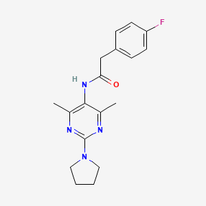 molecular formula C18H21FN4O B2973122 N-[4,6-Dimethyl-2-(pyrrolidin-1-YL)pyrimidin-5-YL]-2-(4-fluorophenyl)acetamide CAS No. 1797650-61-3