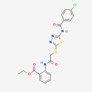 Ethyl 2-(2-((5-(4-chlorobenzamido)-1,3,4-thiadiazol-2-yl)thio)acetamido)benzoate