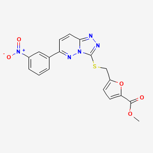 molecular formula C18H13N5O5S B2973246 Methyl 5-(((6-(3-nitrophenyl)-[1,2,4]triazolo[4,3-b]pyridazin-3-yl)thio)methyl)furan-2-carboxylate CAS No. 1203380-31-7