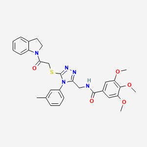 N-((5-((2-(indolin-1-yl)-2-oxoethyl)thio)-4-(m-tolyl)-4H-1,2,4-triazol-3-yl)methyl)-3,4,5-trimethoxybenzamide