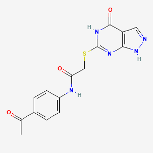 molecular formula C15H13N5O3S B2973271 N-(4-acetylphenyl)-2-((4-oxo-4,5-dihydro-1H-pyrazolo[3,4-d]pyrimidin-6-yl)thio)acetamide CAS No. 877630-08-5