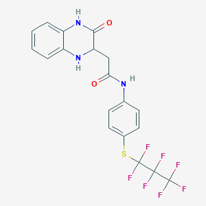 2-(3-oxo-1,2,3,4-tetrahydroquinoxalin-2-yl)-N-(4-((perfluoropropyl)thio)phenyl)acetamide
