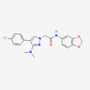 molecular formula C20H19ClN4O3 B2973323 N-(2H-1,3-benzodioxol-5-yl)-2-[4-(4-chlorophenyl)-3-(dimethylamino)-1H-pyrazol-1-yl]acetamide CAS No. 1286699-96-4