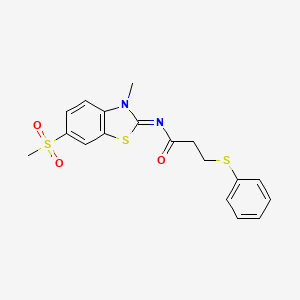 (Z)-N-(3-methyl-6-(methylsulfonyl)benzo[d]thiazol-2(3H)-ylidene)-3-(phenylthio)propanamide