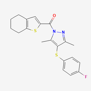 molecular formula C20H19FN2OS2 B2973373 [4-(4-Fluorophenyl)sulfanyl-3,5-dimethylpyrazol-1-yl]-(4,5,6,7-tetrahydro-1-benzothiophen-2-yl)methanone CAS No. 1001786-18-0