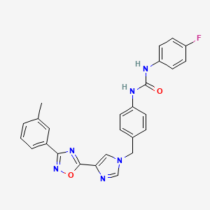 molecular formula C26H21FN6O2 B2973384 1-(4-fluorophenyl)-3-(4-((4-(3-(m-tolyl)-1,2,4-oxadiazol-5-yl)-1H-imidazol-1-yl)methyl)phenyl)urea CAS No. 1358050-10-8