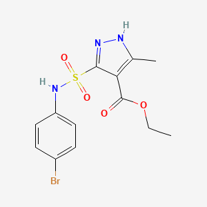 molecular formula C13H14BrN3O4S B2973389 ethyl 5-(N-(4-bromophenyl)sulfamoyl)-3-methyl-1H-pyrazole-4-carboxylate CAS No. 1296272-70-2