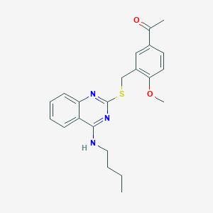 molecular formula C22H25N3O2S B2973394 1-(3-(((4-(Butylamino)quinazolin-2-yl)thio)methyl)-4-methoxyphenyl)ethanone CAS No. 422532-62-5