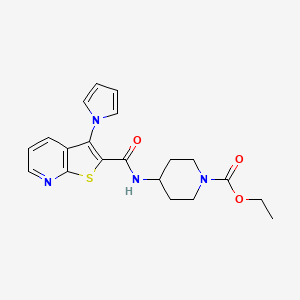 molecular formula C20H22N4O3S B2973401 ethyl 4-[3-(1H-pyrrol-1-yl)thieno[2,3-b]pyridine-2-amido]piperidine-1-carboxylate CAS No. 1115908-32-1