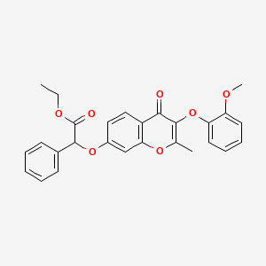 molecular formula C27H24O7 B2973404 ethyl 2-{[3-(2-methoxyphenoxy)-2-methyl-4-oxo-4H-chromen-7-yl]oxy}-2-phenylacetate CAS No. 637750-65-3