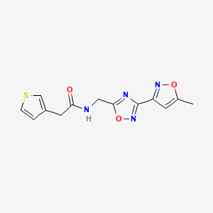 molecular formula C13H12N4O3S B2973407 N-((3-(5-methylisoxazol-3-yl)-1,2,4-oxadiazol-5-yl)methyl)-2-(thiophen-3-yl)acetamide CAS No. 2034420-76-1